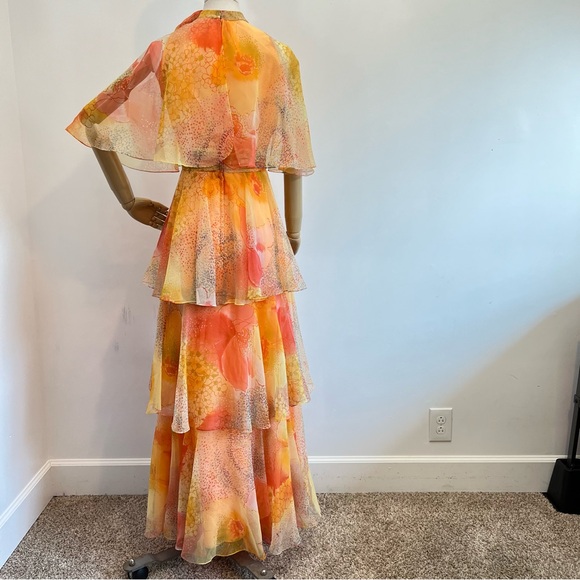 πHPπ Vintage Miss Elliette California Floral Chiffon Layered Caplet Maxi Dress - Picture 10 of 16